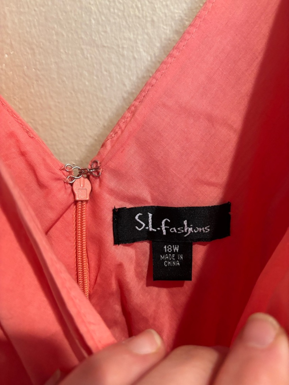 Coral V-neck Midi Formal Dress, w/ White Satin-like Detailing, Size 18W - Picture 3 of 10
